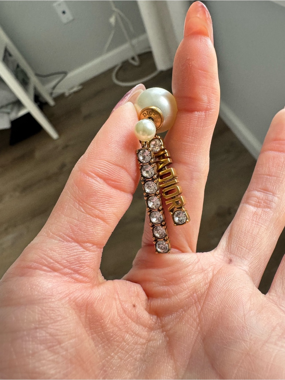 Dior Gold Pearl Drop Earrings with Crystal Strands - Picture 3 of 3